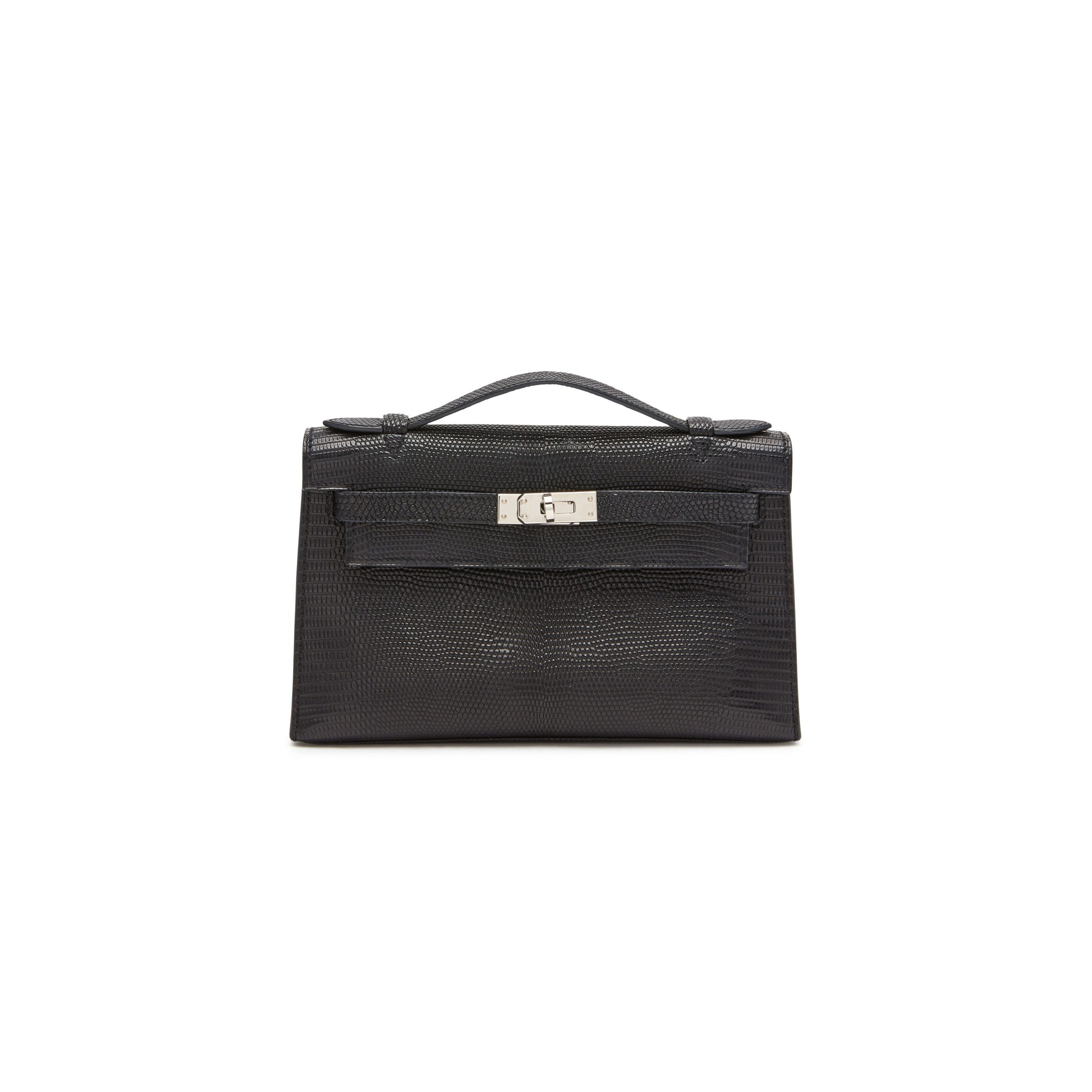 HERMÈS MASTER BLACK MINI KELLY LIZARD WITH PALLADIUM HARDWARE (22*14*7cm)